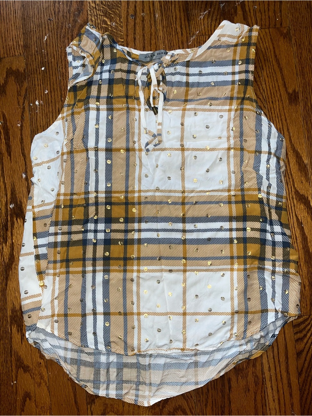 Mustard Plaid Tank Top with Gold Dot Detail